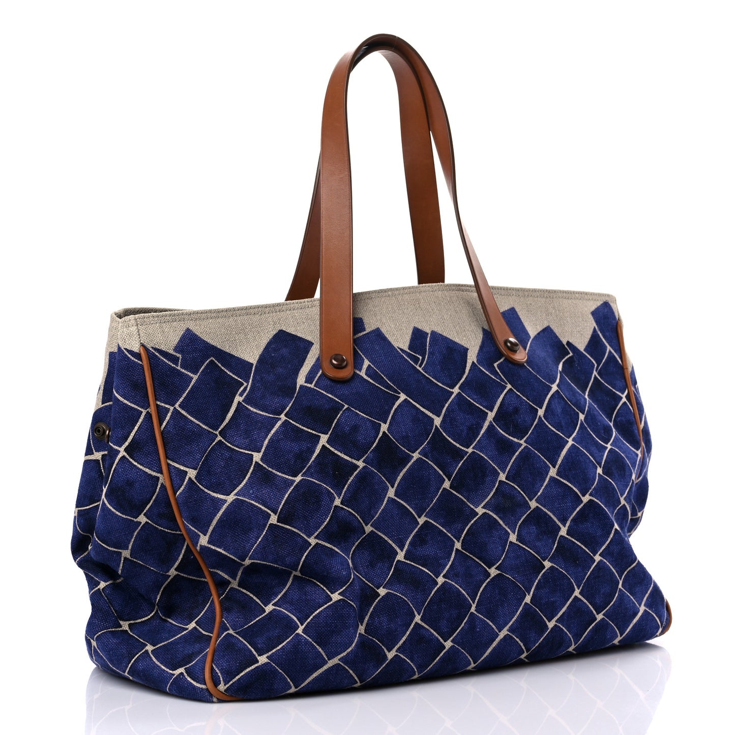 Natural Linen Calfskin Tote White Rope