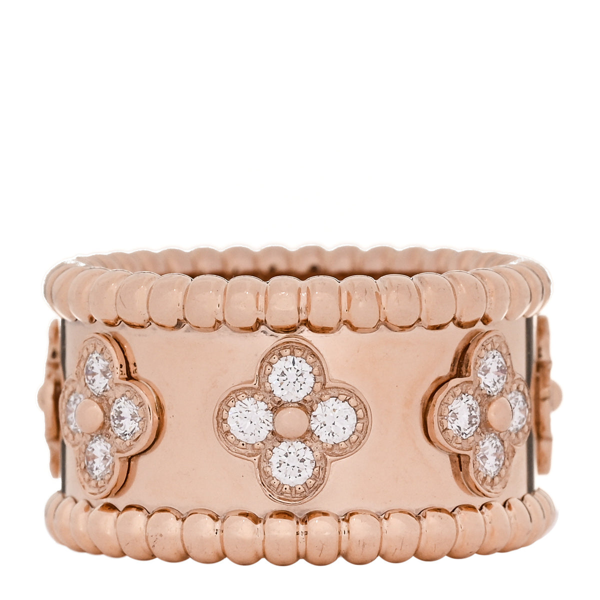 18K Rose Gold Diamond Small Perlee Clovers Ring 48 4.5