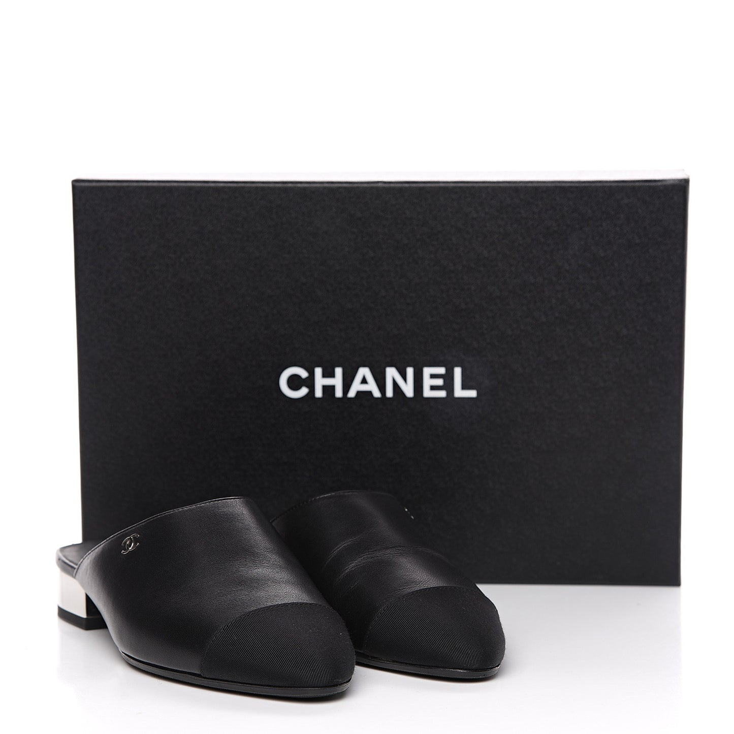 Lambskin Grosgrain Cap Toe CC Mules 36 Black