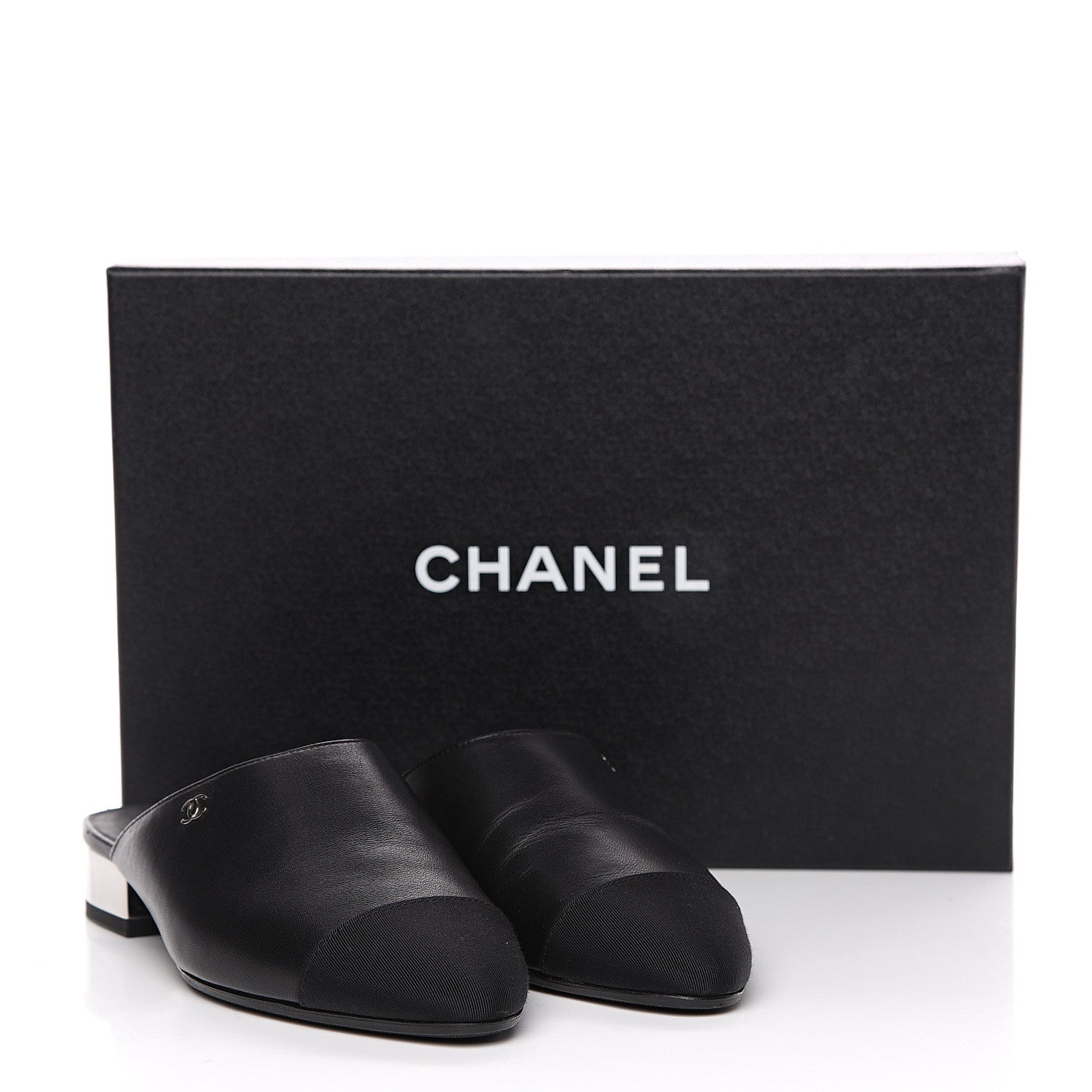 Chanel Lambskin Grosgrain Cap Toe CC Mules 36 Black 9 of 9