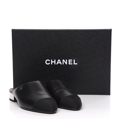 Chanel Lambskin Grosgrain Cap Toe CC Mules 36 Black 9 of 9