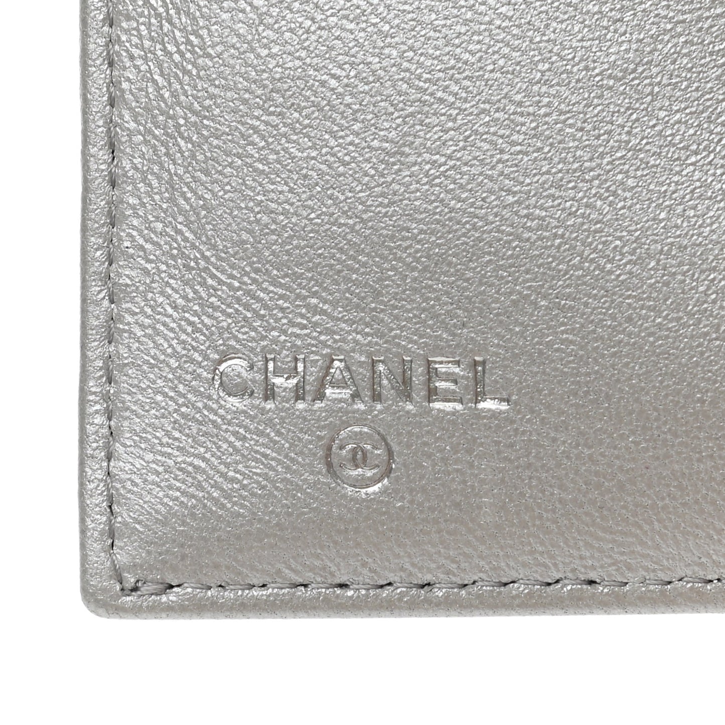 Glittered Metallic Caviar Quilted Medium Flap Wallet Silver