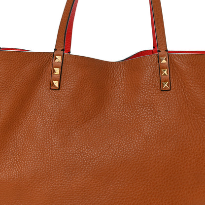 Valentino Garavani Grained Calfskin Medium Rockstud Reversible Tote Tan Red 12 of 19