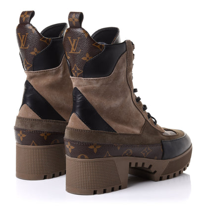 Louis Vuitton Suede Calfskin Monogram Laureate Platform Desert Boots 41 Taupe 4 of 10
