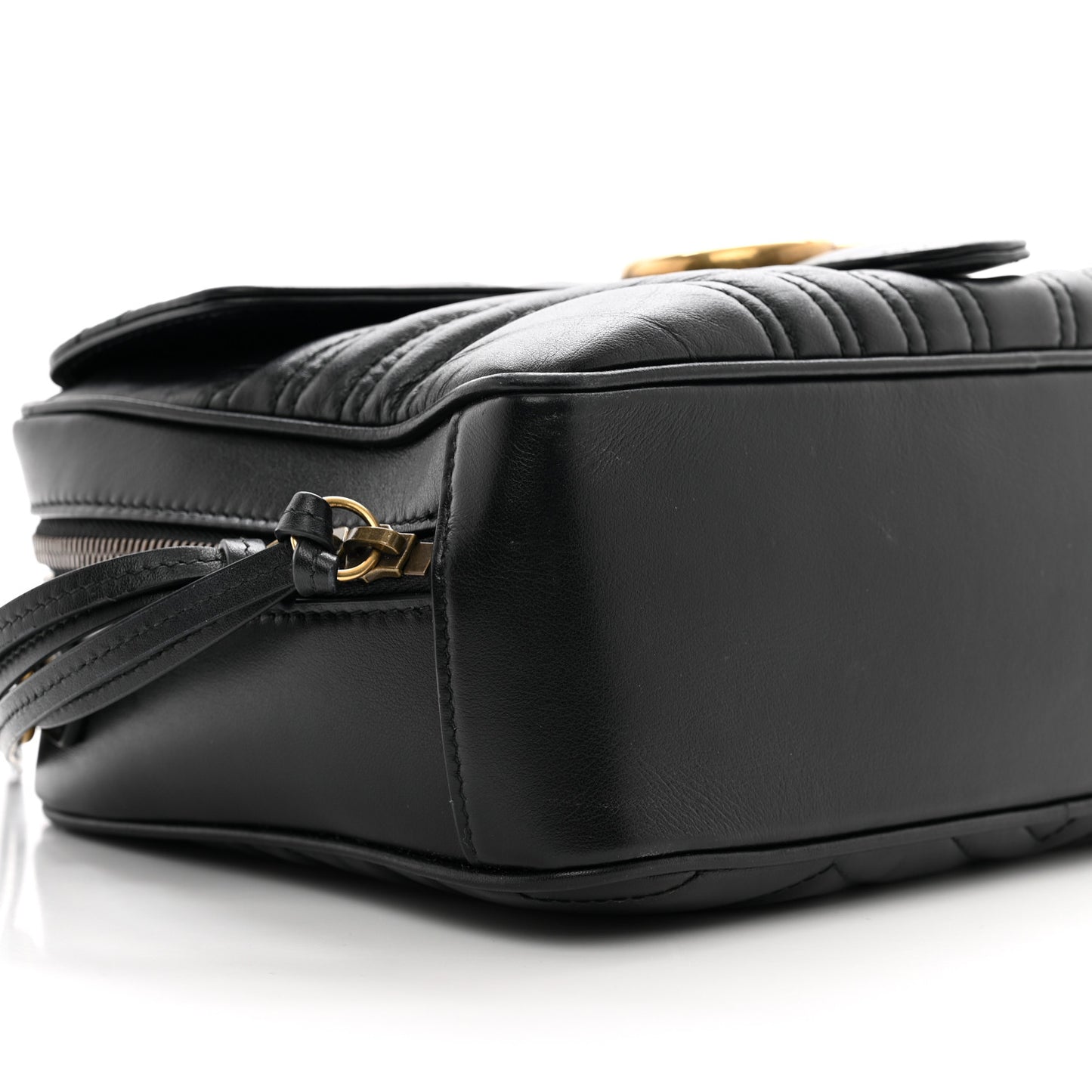 Calfskin Matelasse Sylvie Web Small GG Marmont Top Handle Shoulder Bag Black