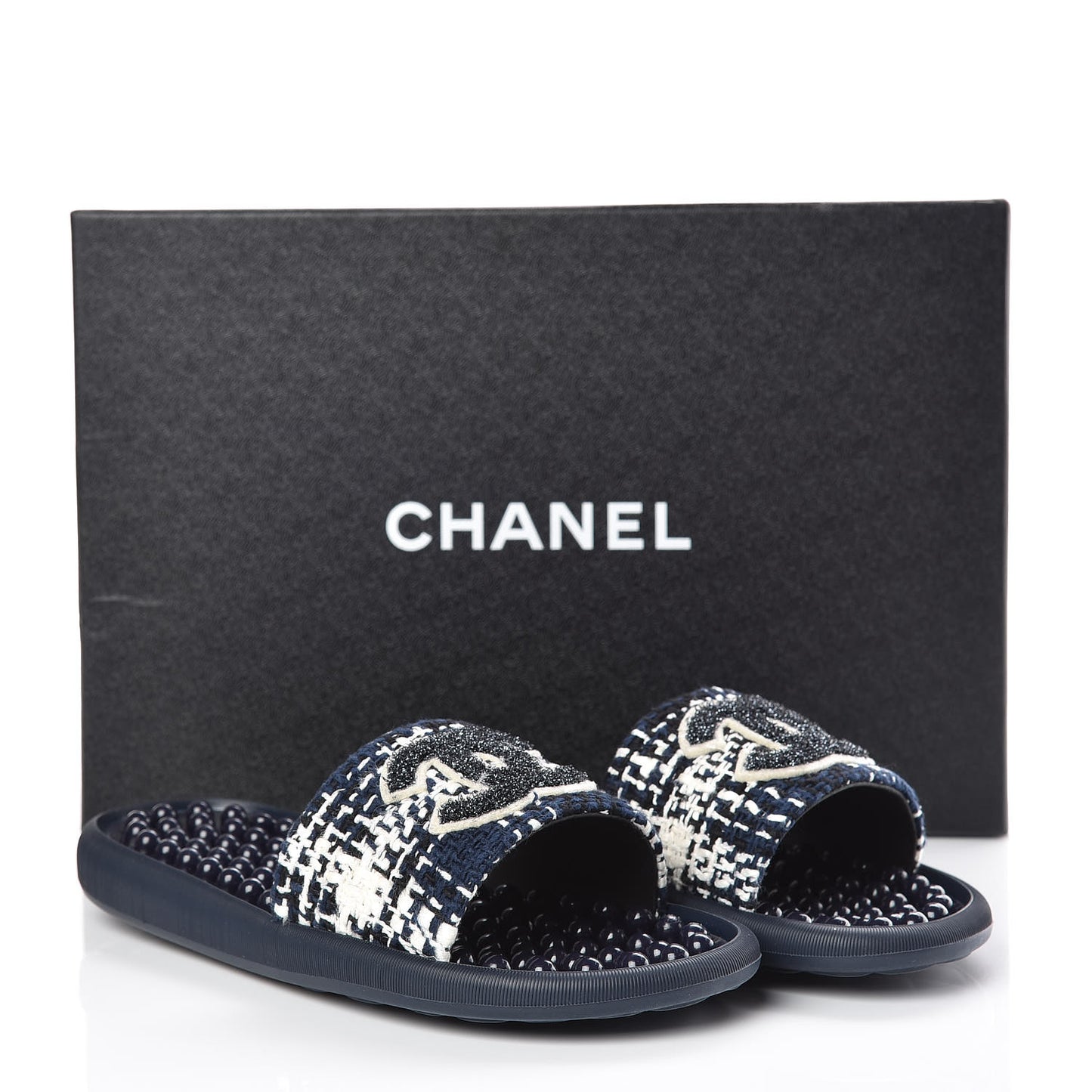 Tweed CC Flat Mules 35 Navy