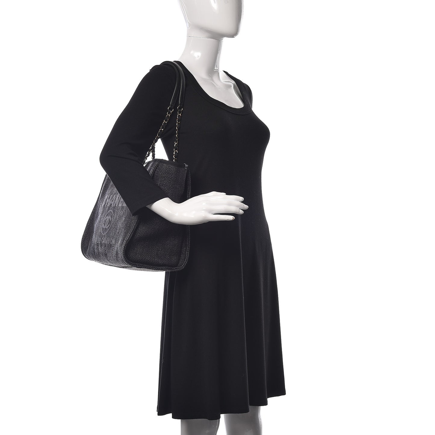 Woven Straw Raffia Small Deauville Tote Black