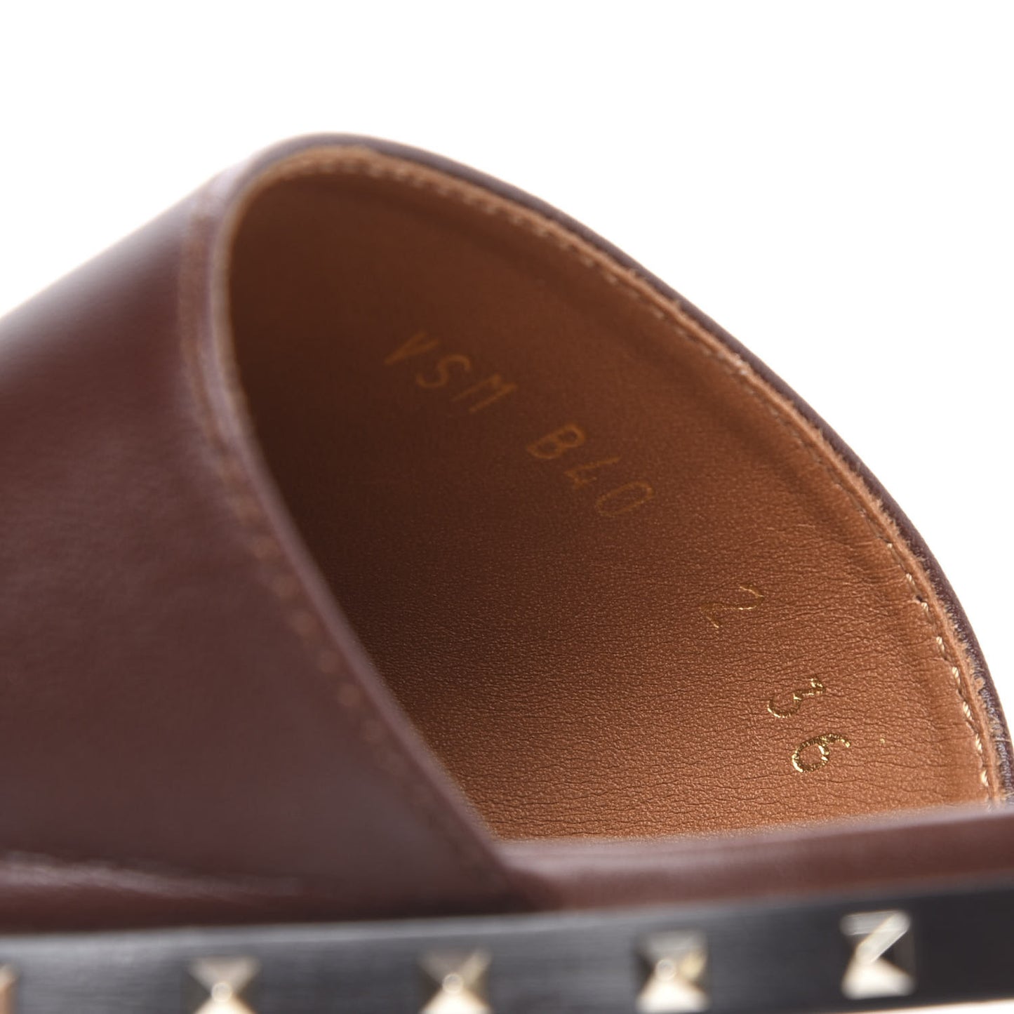 Nappa Soul Rockstud Flat Slide Sandals 36 Brown