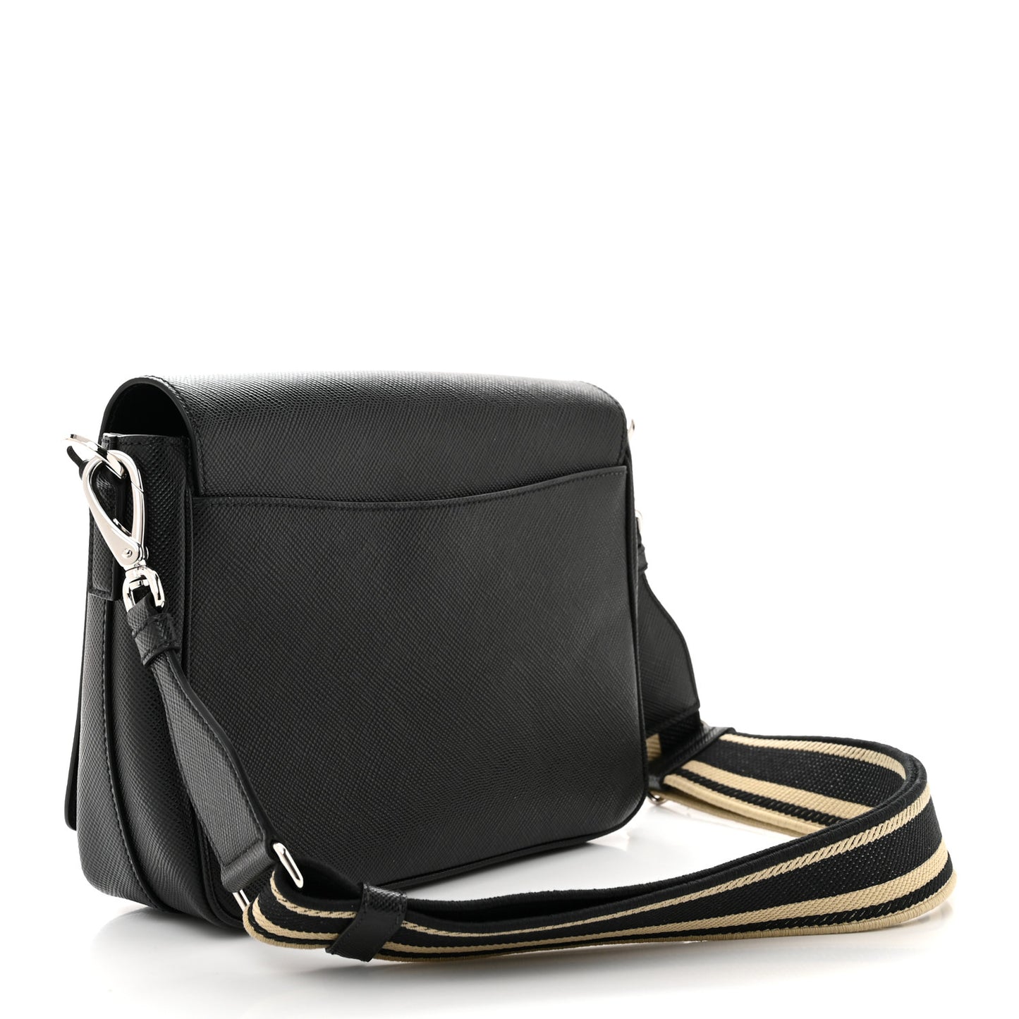 Saffiano Cuir Triangle Logo Embossed Flap Crossbody Black