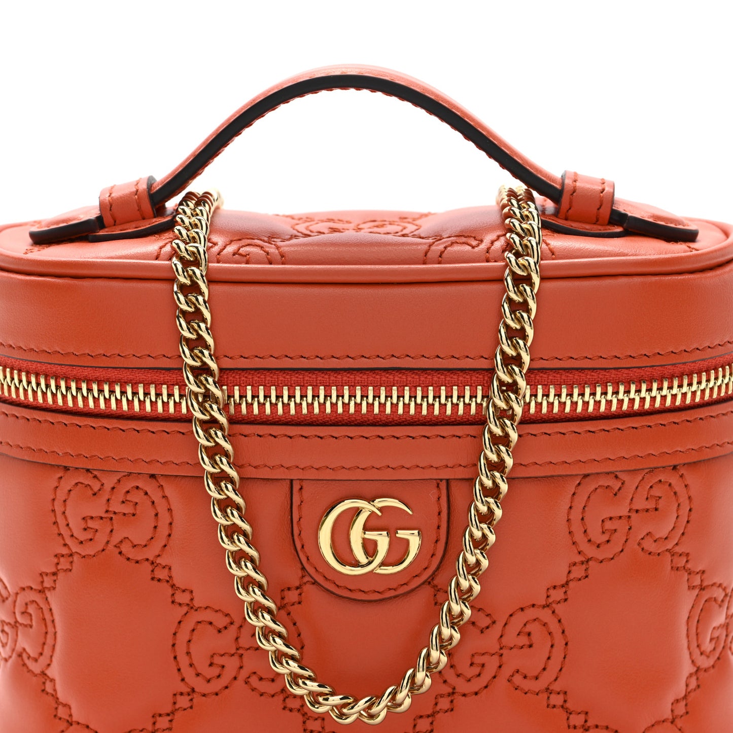 Calfskin GG Matelasse Mini Top Handle Bag Deep Orange