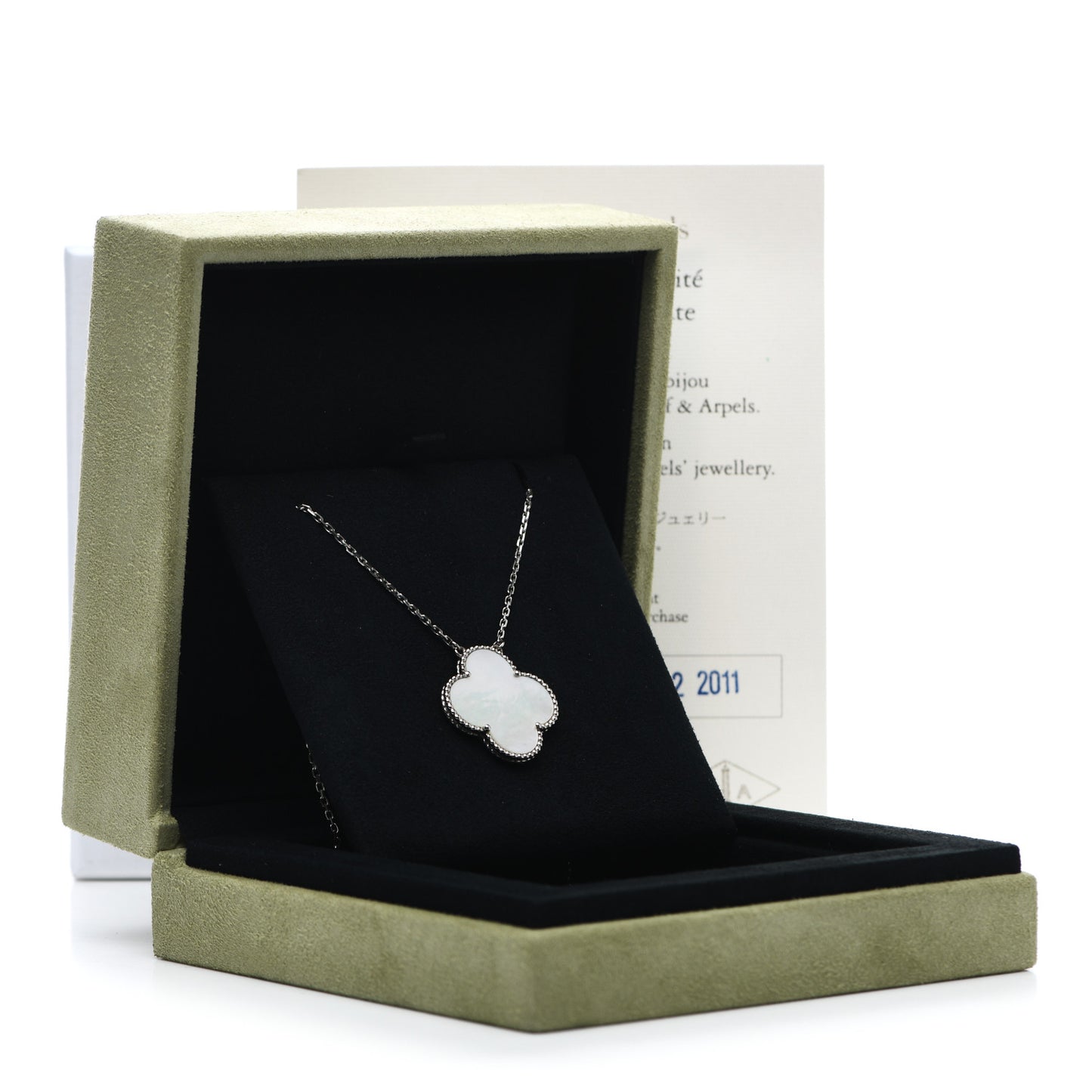 18K White Gold Mother of Pearl Magic Alhambra Pendant Necklace
