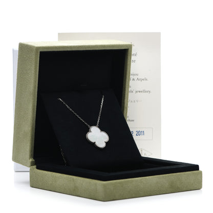 Van Cleef & Arpels 18K White Gold Mother of Pearl Magic Alhambra Pendant Necklace 8 of 8