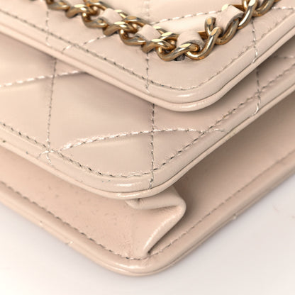 Chanel Lambskin Quilted Chain Around Wallet On Chain WOC Beige 10 of 13
