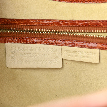 Nancy Gonzalez Linen Crocodile Tote Brown 6 of 13