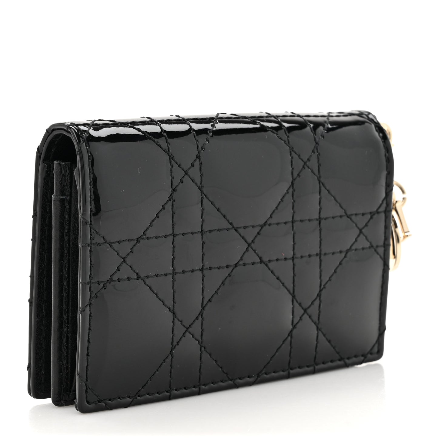 Patent Cannage Small Lady Dior Flap Card Holder Black