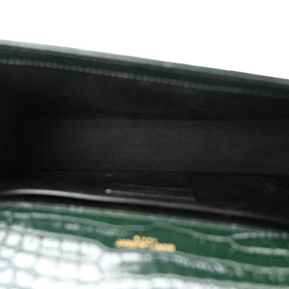 Saint Laurent Calfskin Crocodile Embossed Medium Classic Monogram Kate Tassel Satchel Dark Mint 5 of 13