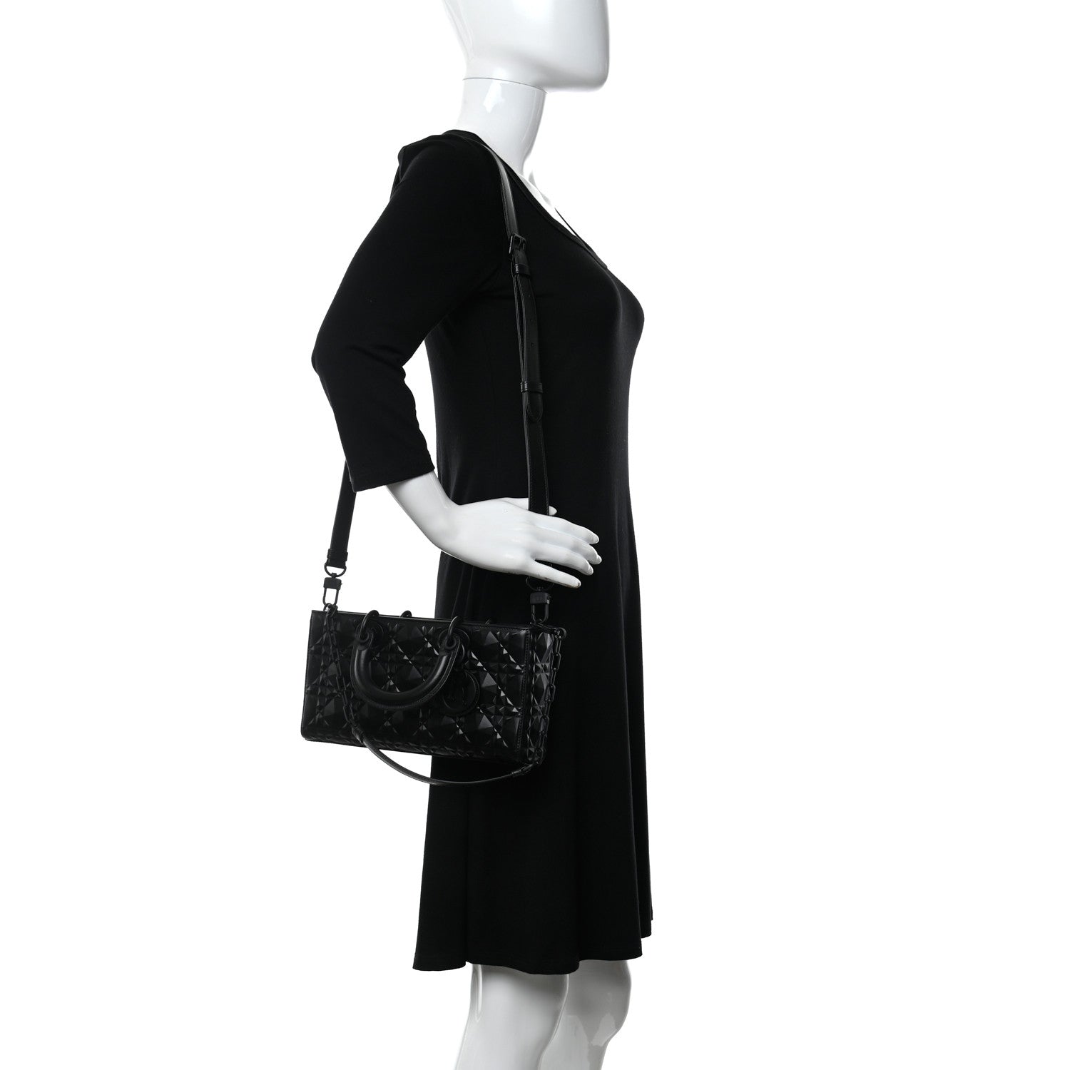 Christian Dior Calfskin Cannage Diamond Micro Lady D-Joy Black 2 of 9
