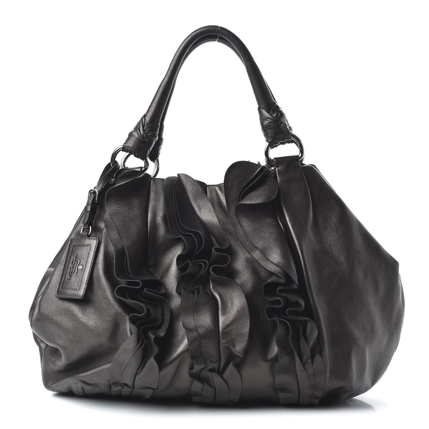 Metallic Nappa Ruffle Hobo Black