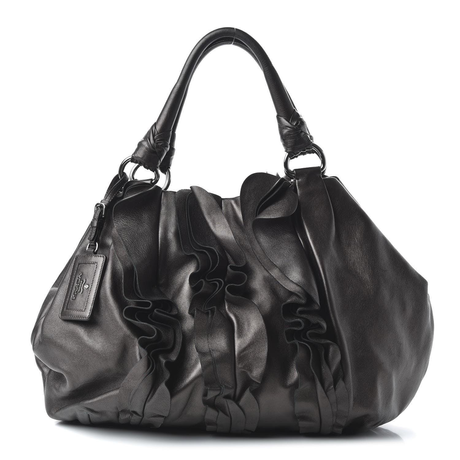Prada Metallic Nappa Ruffle Hobo Black 1 of 10