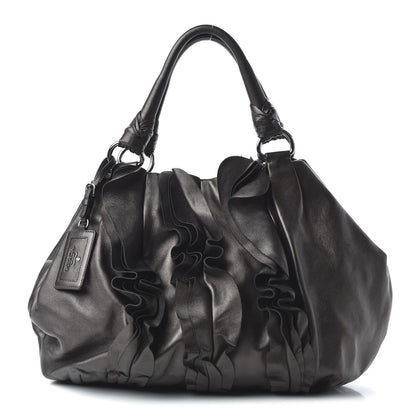 Prada Metallic Nappa Ruffle Hobo Black 1 of 10