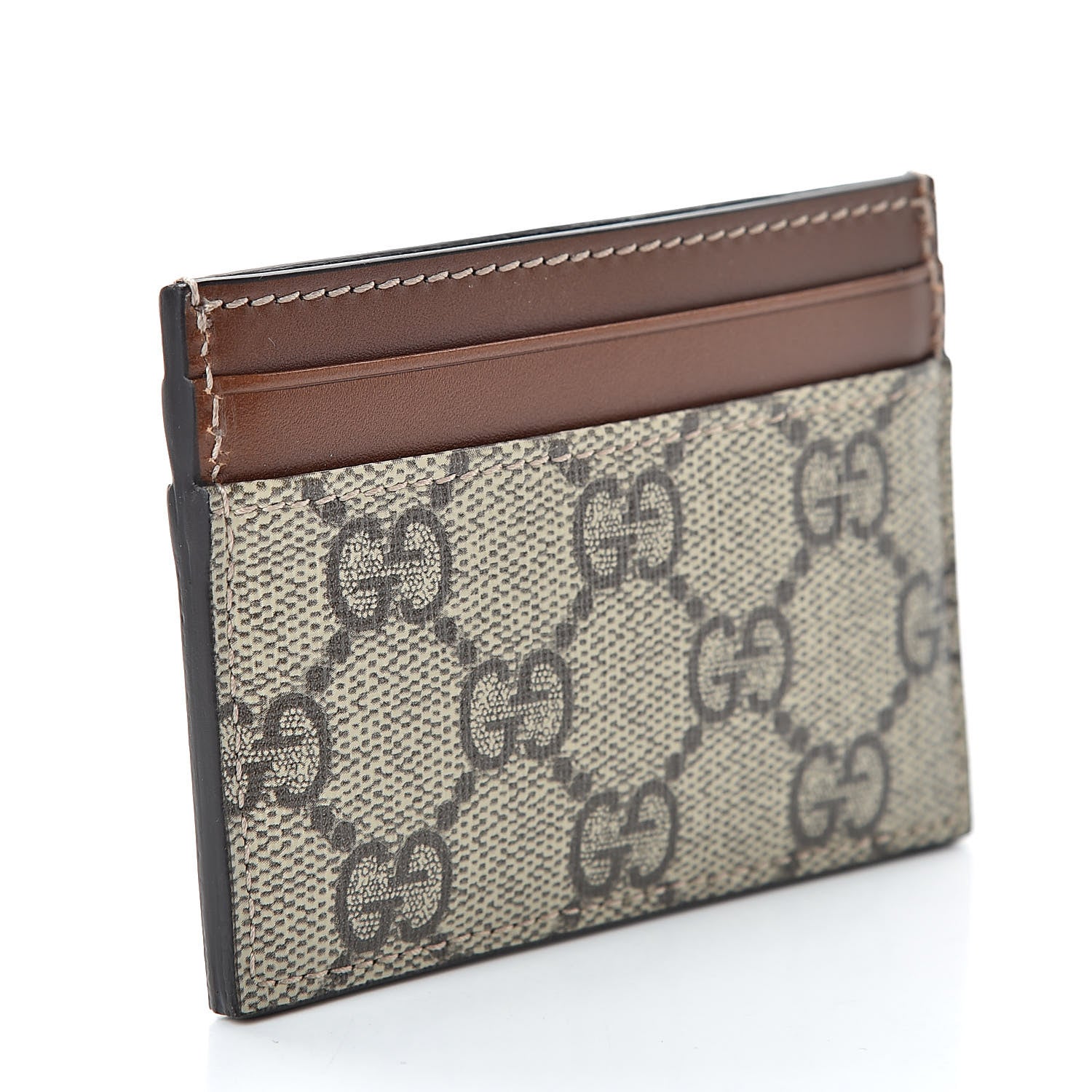 Gucci GG Supreme Monogram Calfskin Card Holder Beige Ebony Cuir 3 of 9