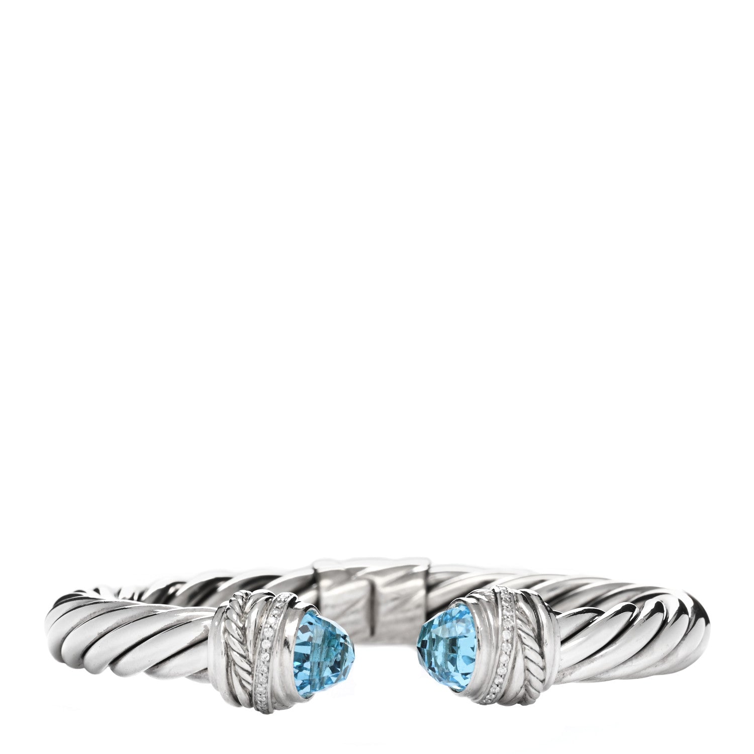 David Yurman Sterling Silver Diamond Blue Topaz 8.5mm Crossover Hinge Bracelet 1 of 3