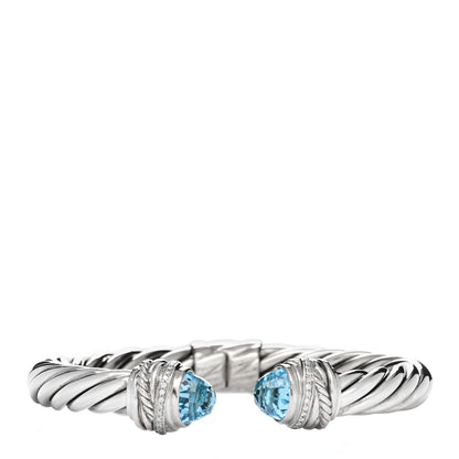 David Yurman Sterling Silver Diamond Blue Topaz 8.5mm Crossover Hinge Bracelet 1 of 3