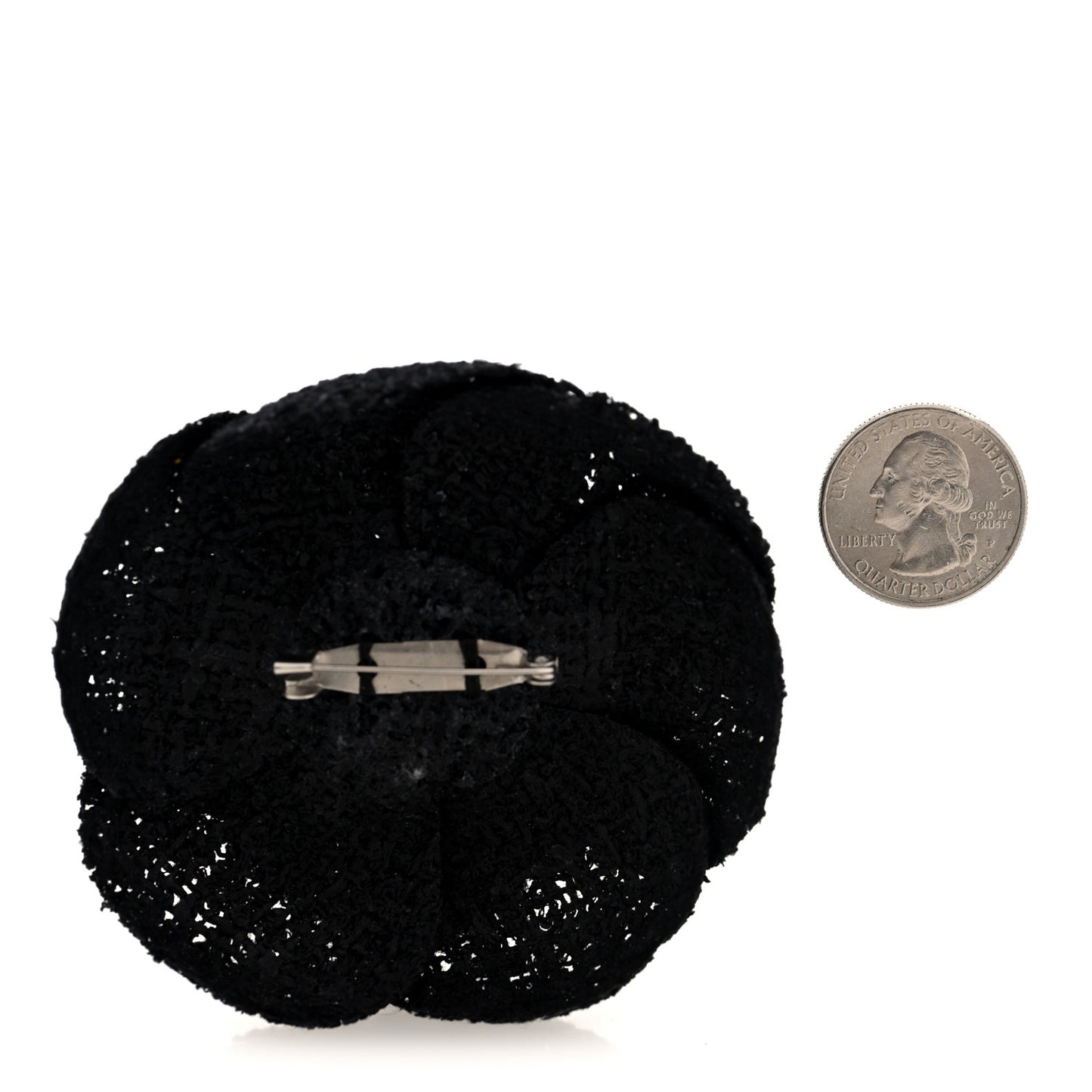 Tweed Camellia CC Pin Brooch Black