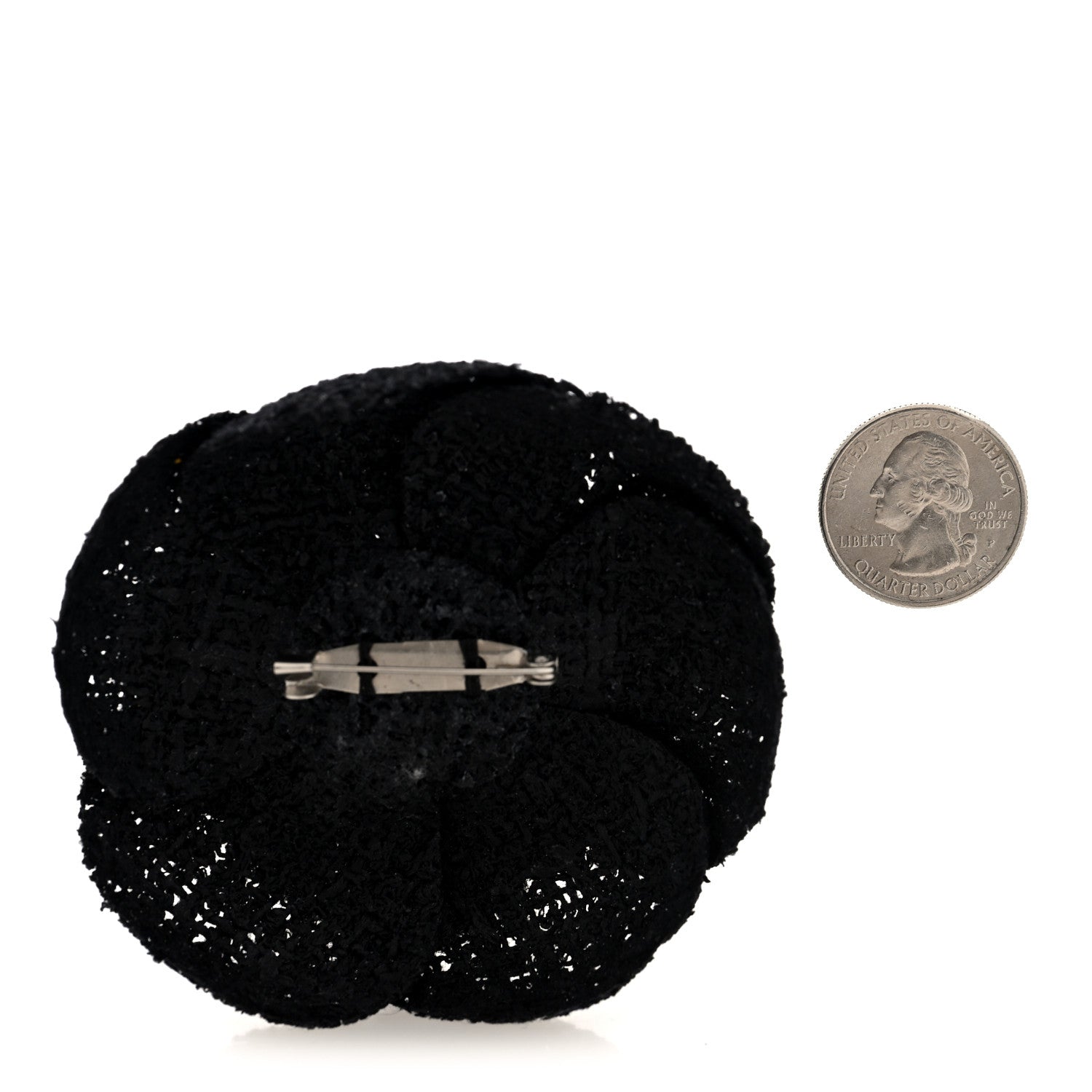 Chanel Tweed Camellia CC Pin Brooch Black 2 of 3