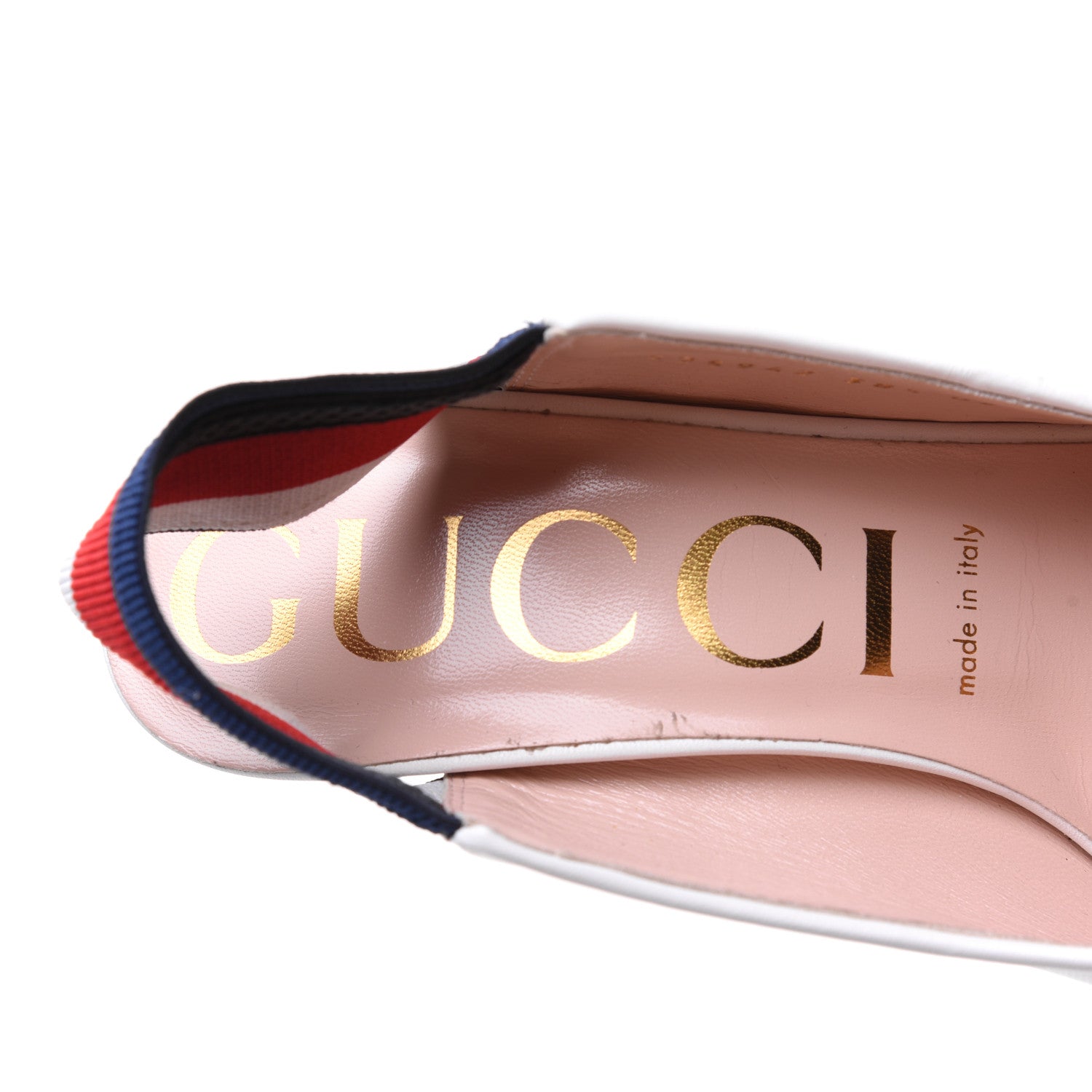 Gucci Malaga Kid Web Sylvie High Heel Slingback Pumps 38.5 White 7 of 18