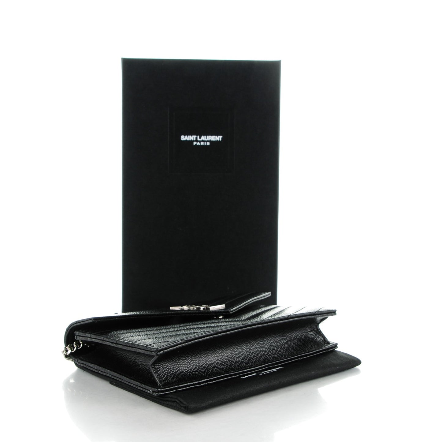 Grain De Poudre Matelasse Chevron Monogram Envelope Chain Wallet Black