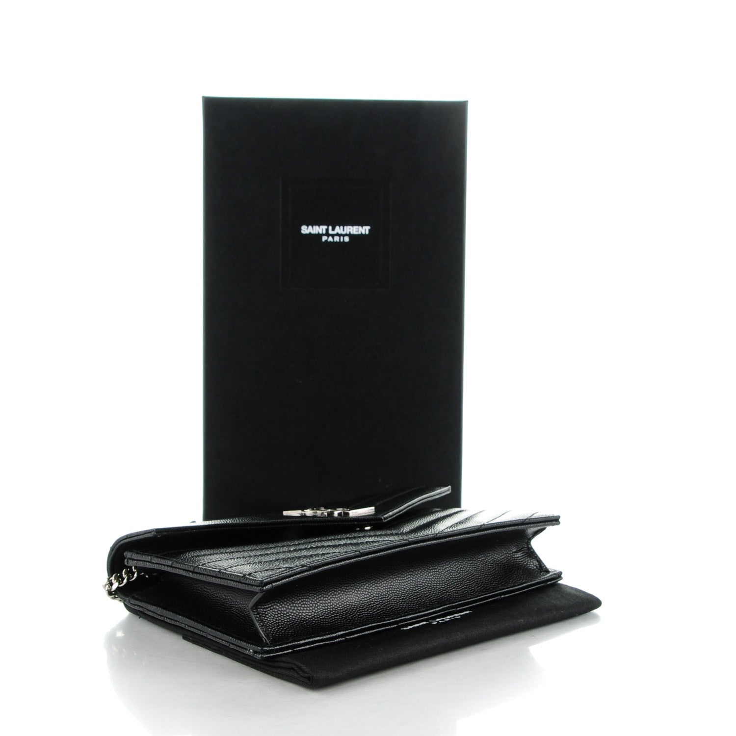 Saint Laurent Grain De Poudre Matelasse Chevron Monogram Envelope Chain Wallet Black 4 of 8
