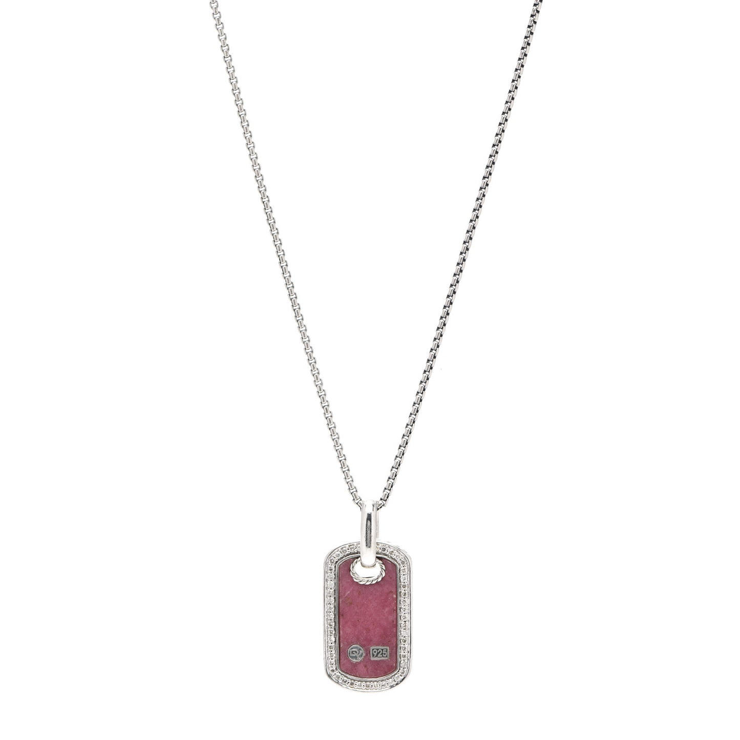 Sterling Silver Diamond Rhodonite Dog Tag Necklace