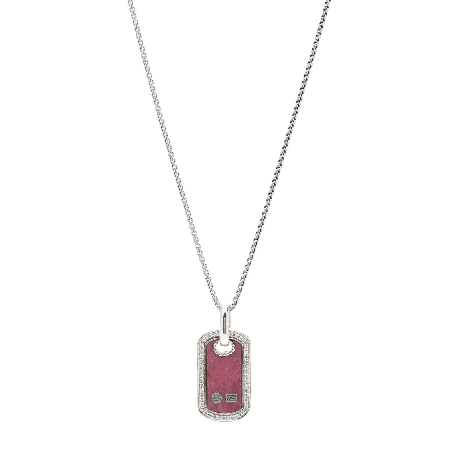 David Yurman Sterling Silver Diamond Rhodonite Dog Tag Necklace 1 of 5