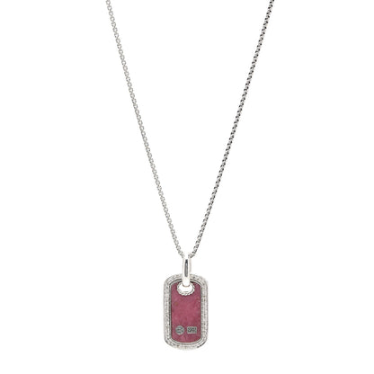 David Yurman Sterling Silver Diamond Rhodonite Dog Tag Necklace 1 of 5
