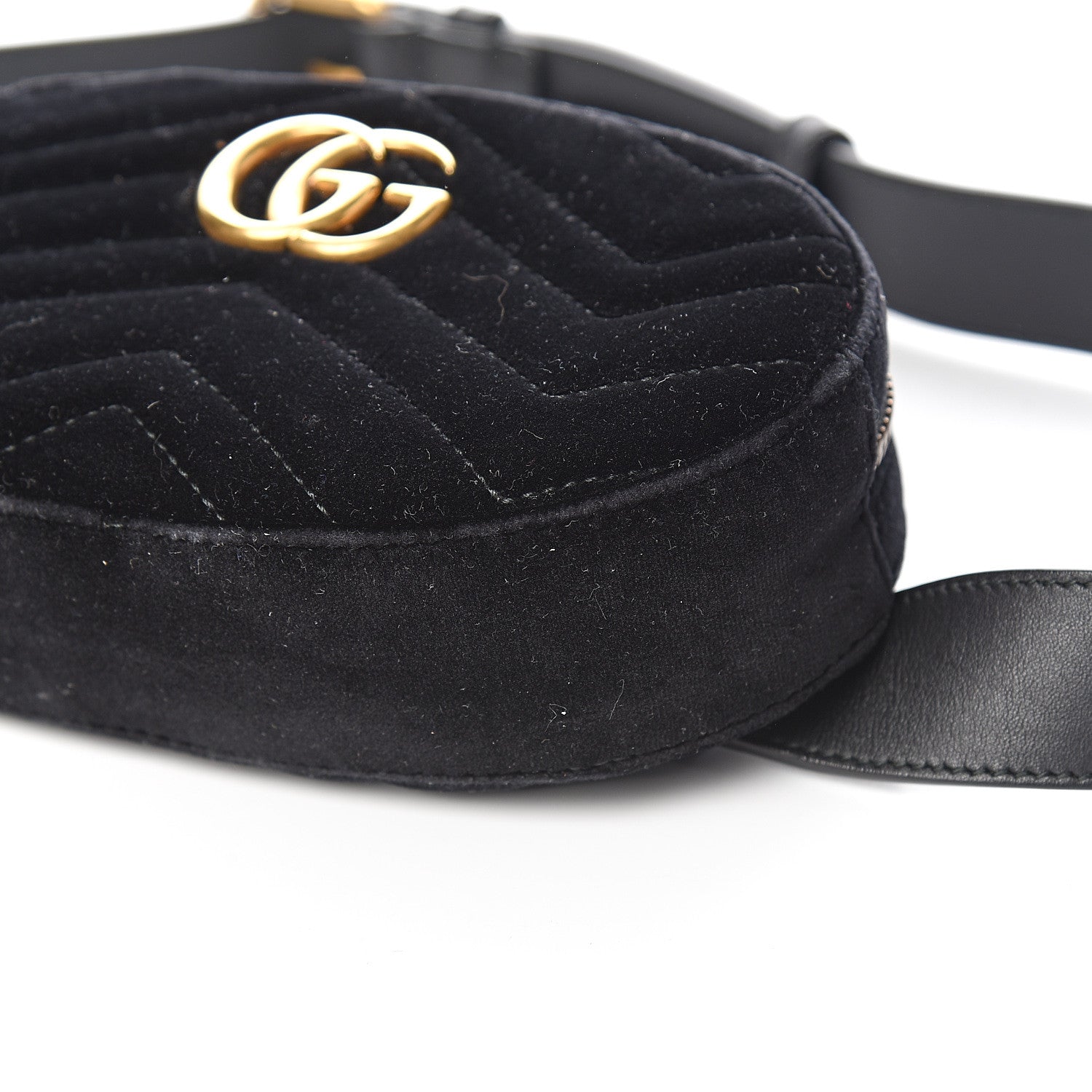 Gucci Velvet Matelasse GG Marmont Belt Bag 85 34 Black 9 of 11