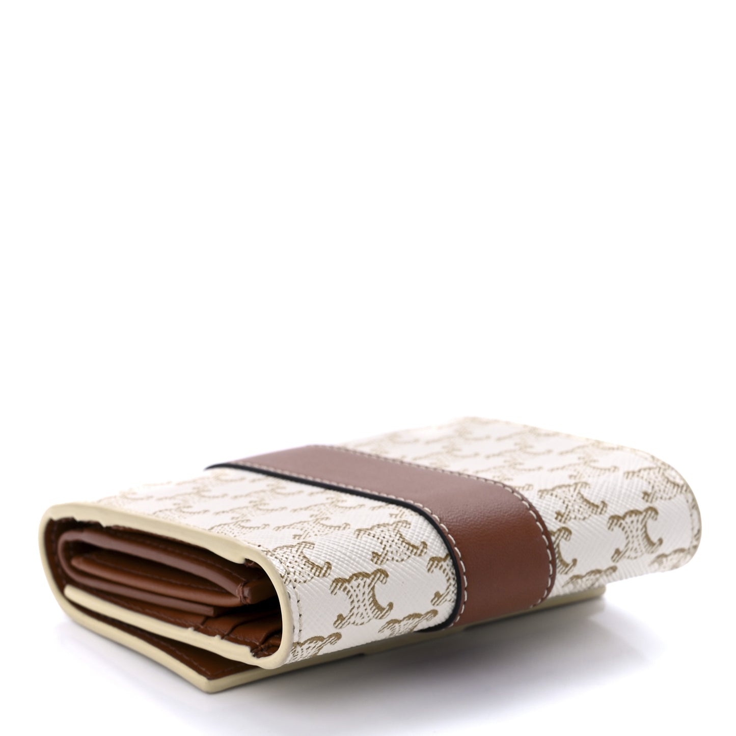 Canvas Triomphe Folded Compact Wallet White Tan