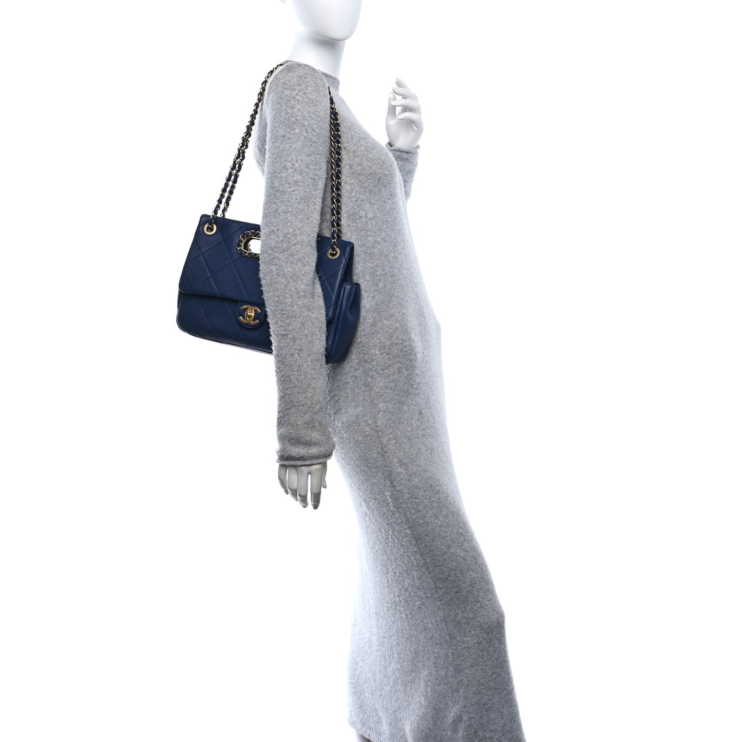 Lambskin A Real Catch Flap Bag Navy Blue