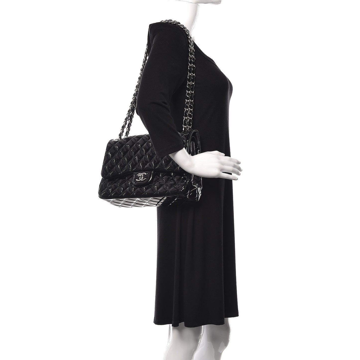 Patent Quilted Jumbo Double Flap Black
