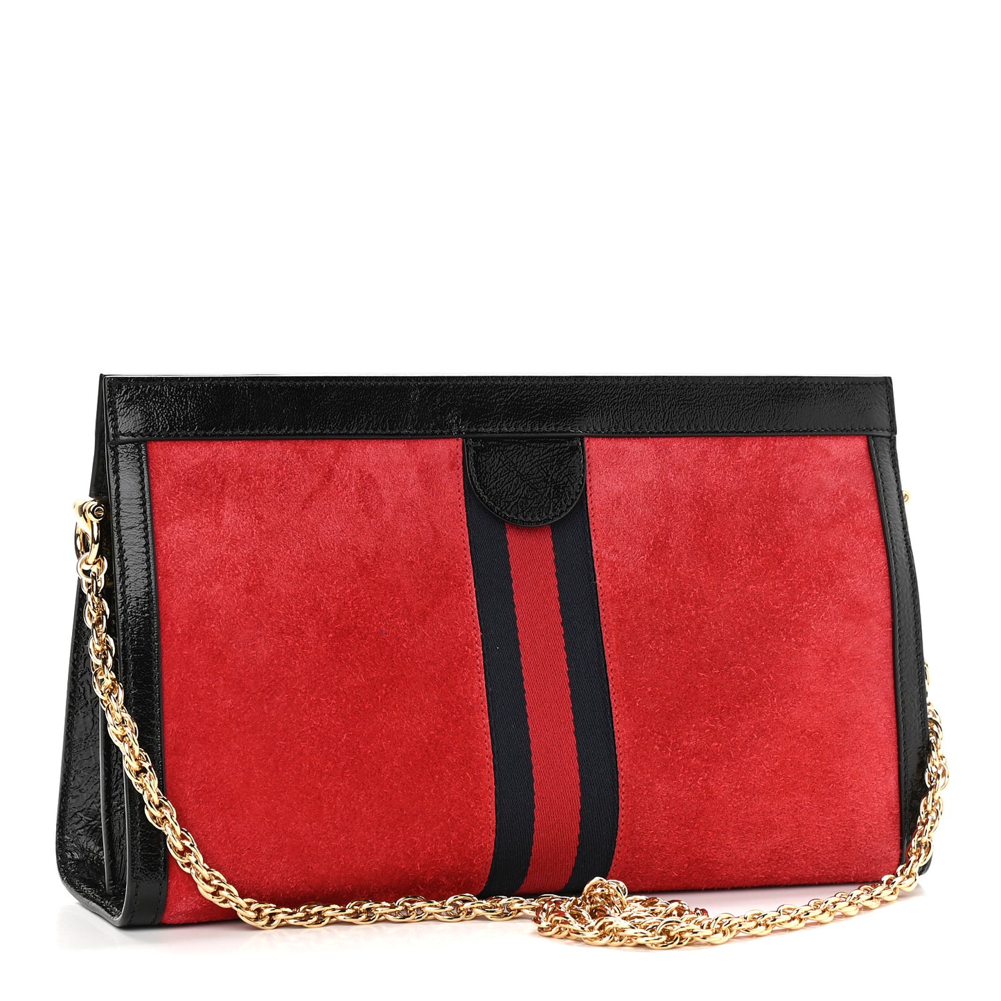 Suede Patent Web Medium Ophidia Chain Shoulder Bag Hibiscus Red Black