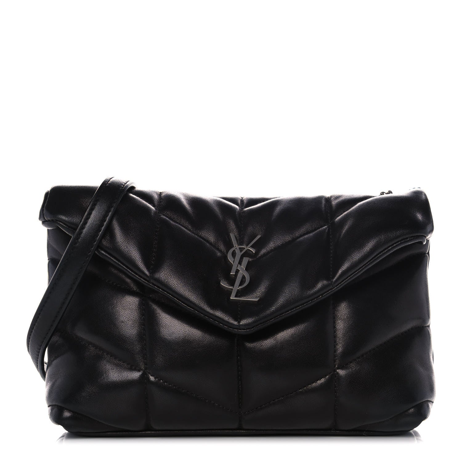 Saint Laurent Lambskin Quilted Toy Loulou Puffer Monogram Chain Satchel Black 1 of 11