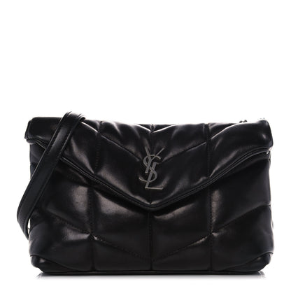 Saint Laurent Lambskin Quilted Toy Loulou Puffer Monogram Chain Satchel Black 1 of 11