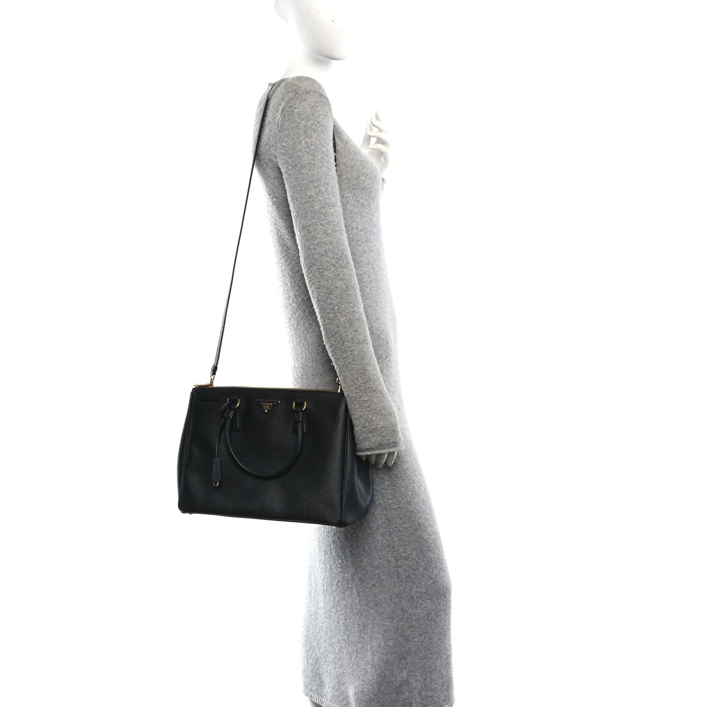 Saffiano Lux Large Galleria Double Zip Tote Black