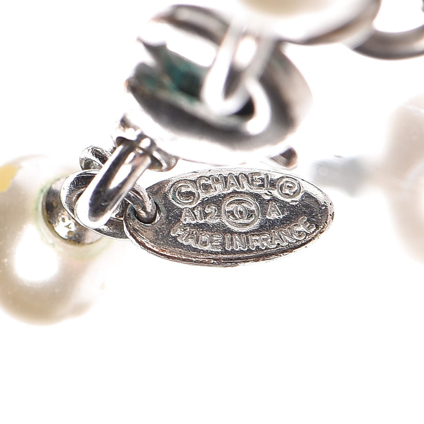 Crystal Pearl CC Long Necklace Silver