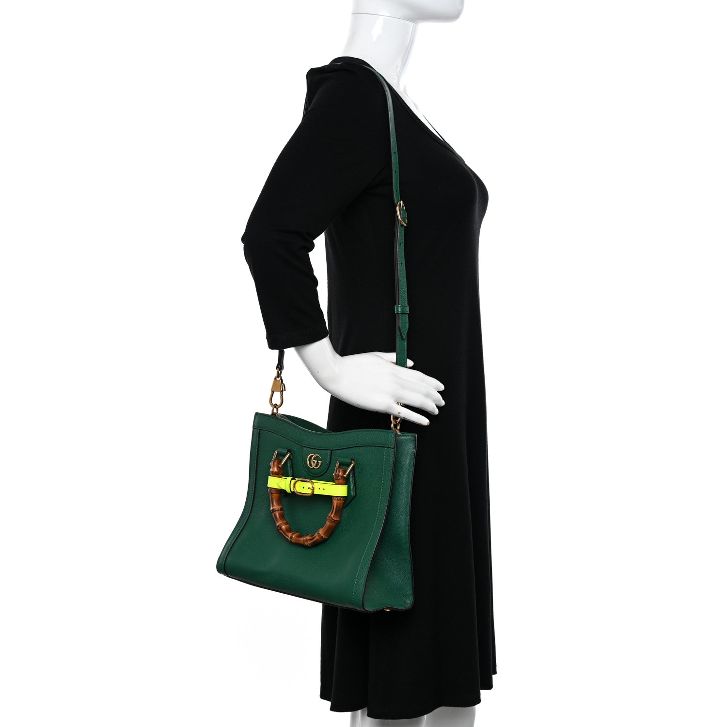 Gucci Wonka Grain Calfskin Small Diana Tote Bag Green Yellow Fluo 2 of 10