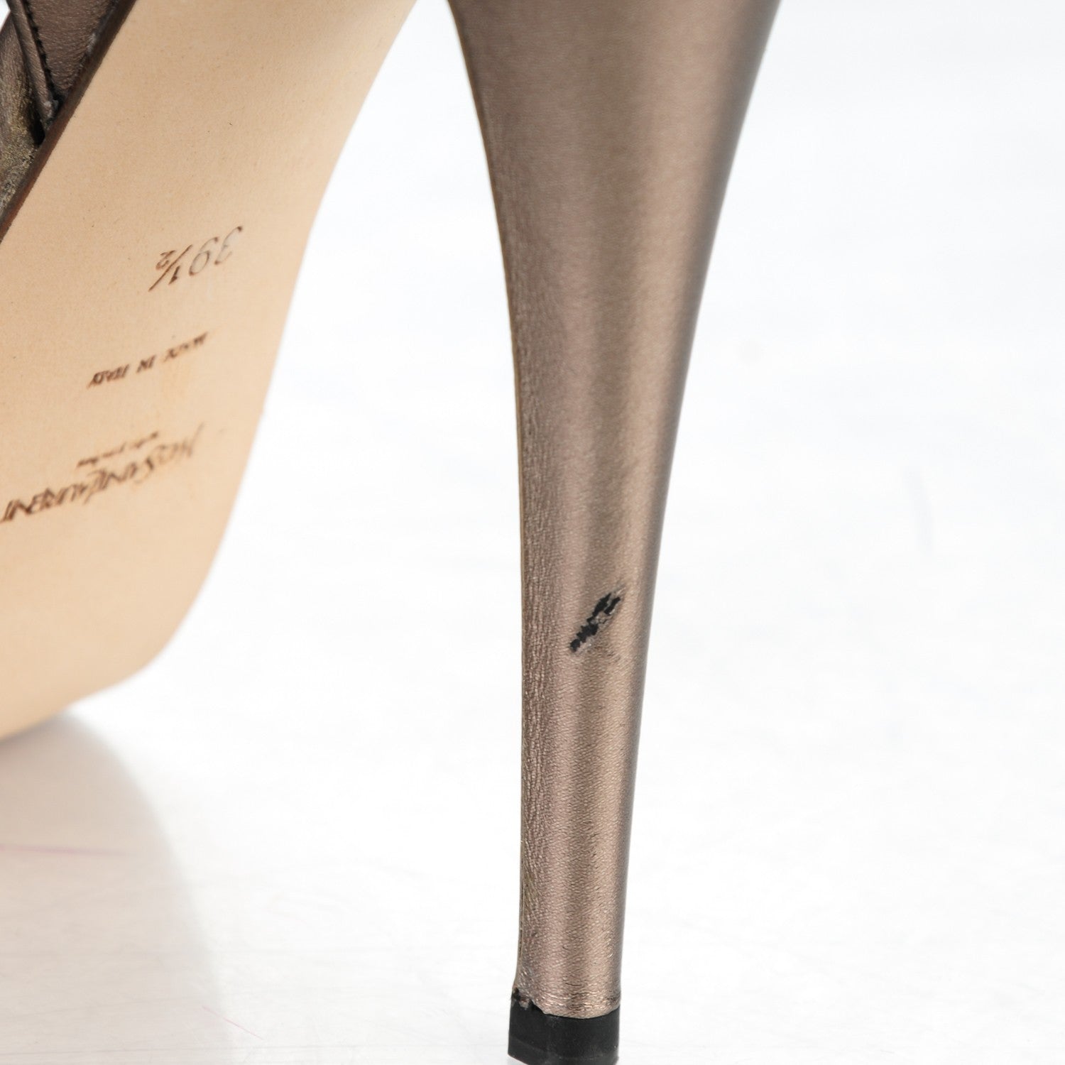 Saint Laurent Metallic Nappa Silk Tribute 105 Platform Sandals 39.5 Silver 9 of 10