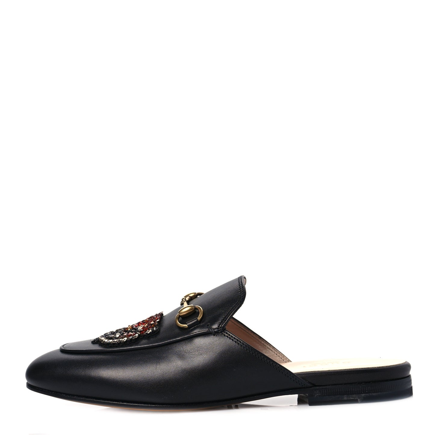 Calfskin Crystal Tiger Embroidered Womens Princetown Slippers 37 Black