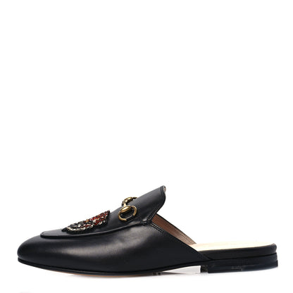 Gucci Calfskin Crystal Tiger Embroidered Womens Princetown Slippers 37 Black 1 of 8