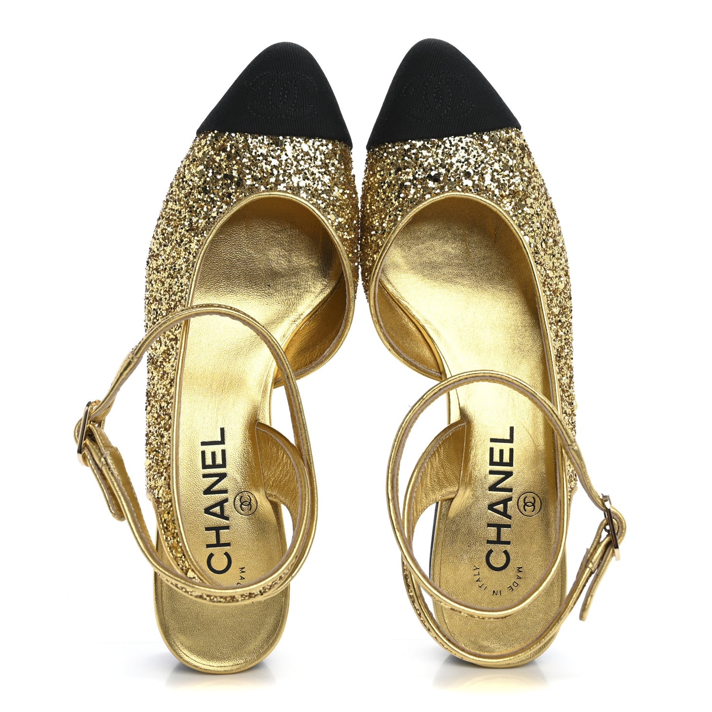 Glitter Grosgrain Cap Toe CC Slingback Pumps 37 Gold Black