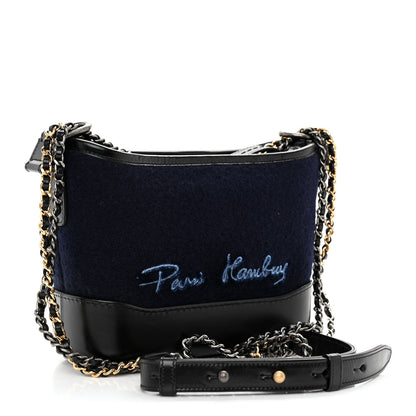 Chanel Calfskin Wool Embroidered Paris Hamburg Small Gabrielle Hobo Dark Navy Blue 3 of 12